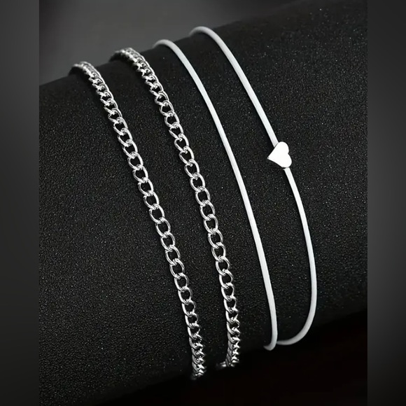 3/$20 Layered Wrap Around Heart Anklet Silver Tone White NEW - Picture 5 of 9
